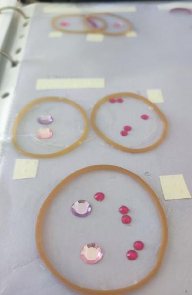 Con l'ausilio di brillantini in rilievo ed elastici di gomma si sono riprodotti tridimensionalmente gli insiemi con vari elementi interni